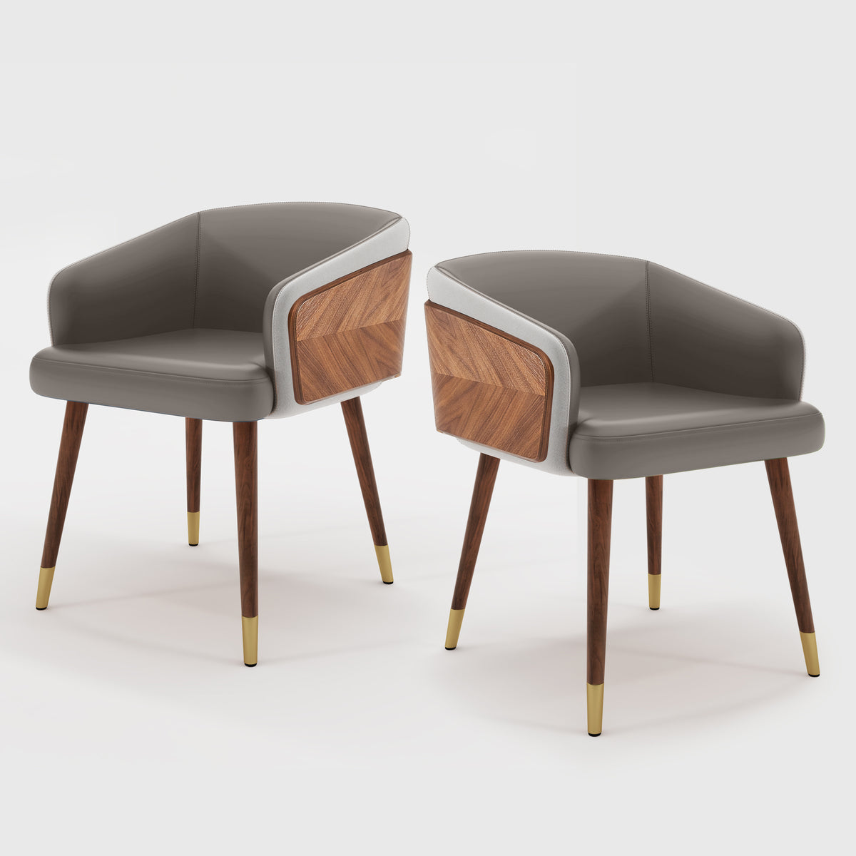 ARTPLAN Modern Dining Chair Faux Leather, Walnut Top Metal Legs Kitchen Seat，set of 1/set of 2