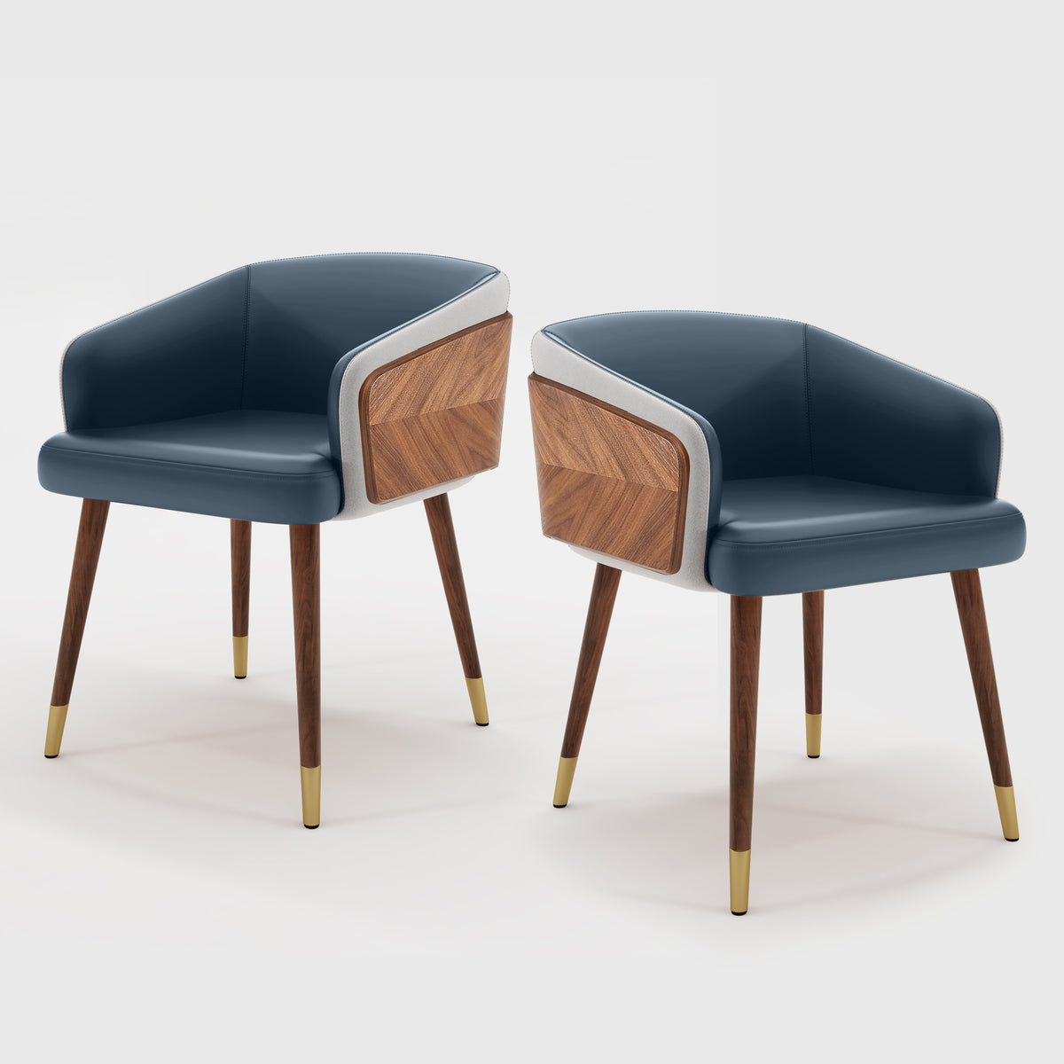 ARTPLAN Modern Dining Chair Faux Leather, Walnut Top Metal Legs Kitchen Seat，set of 1/set of 2