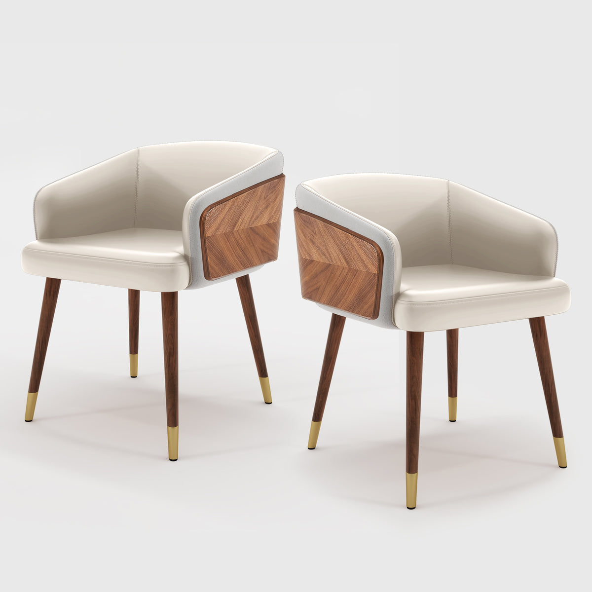 ARTPLAN Modern Dining Chair Faux Leather, Walnut Top Metal Legs Kitchen Seat，set of 1/set of 2