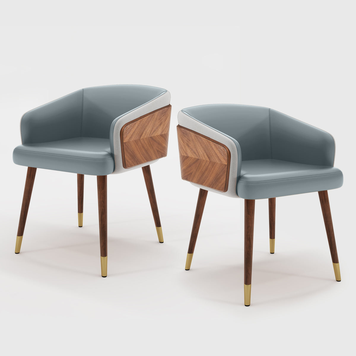 ARTPLAN Modern Dining Chair Faux Leather, Walnut Top Metal Legs Kitchen Seat，set of 1/set of 2