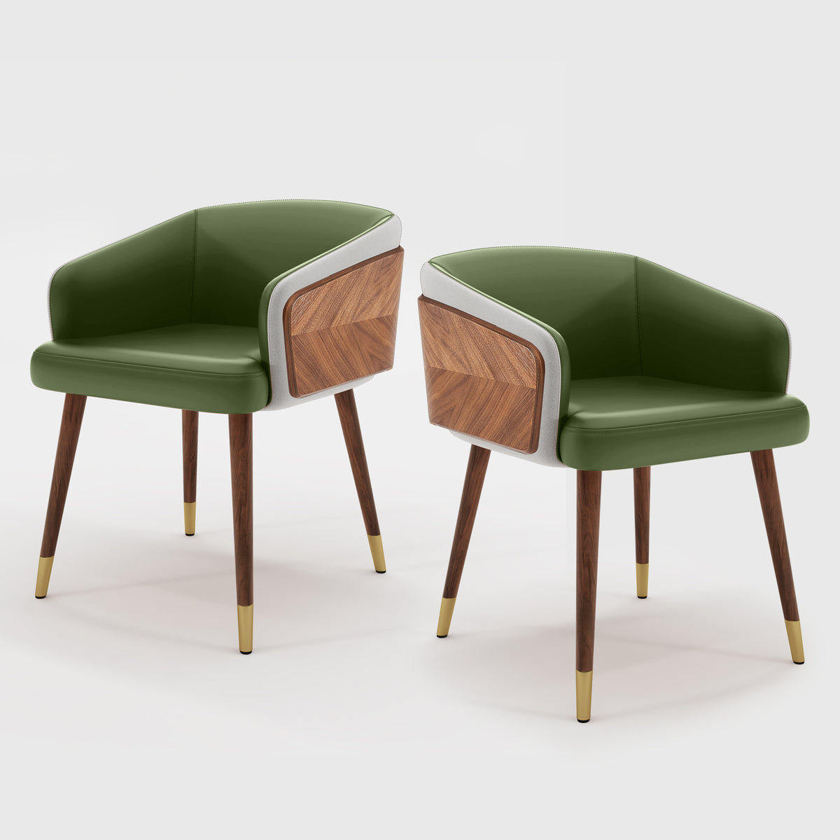 ARTPLAN Modern Dining Chair Faux Leather, Walnut Top Metal Legs Kitchen Seat，set of 1/set of 2