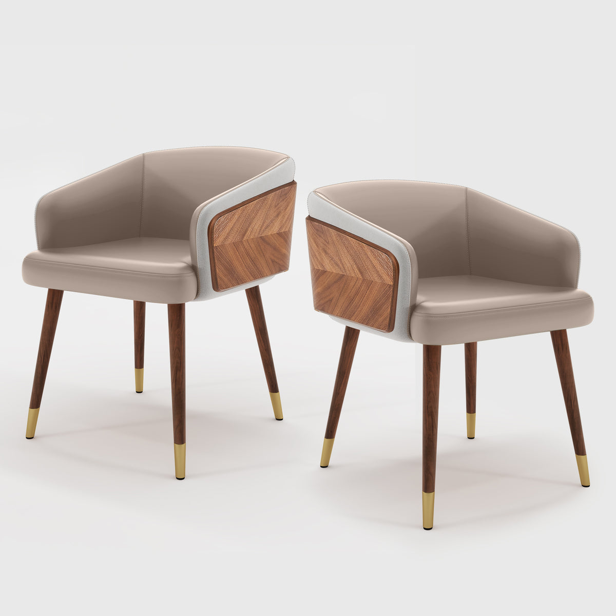 ARTPLAN Modern Dining Chair Faux Leather, Walnut Top Metal Legs Kitchen Seat，set of 1/set of 2
