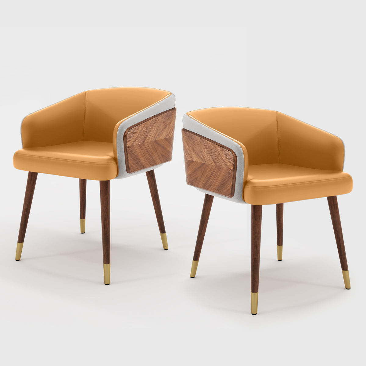 ARTPLAN Modern Dining Chair Faux Leather, Walnut Top Metal Legs Kitchen Seat，set of 1/set of 2