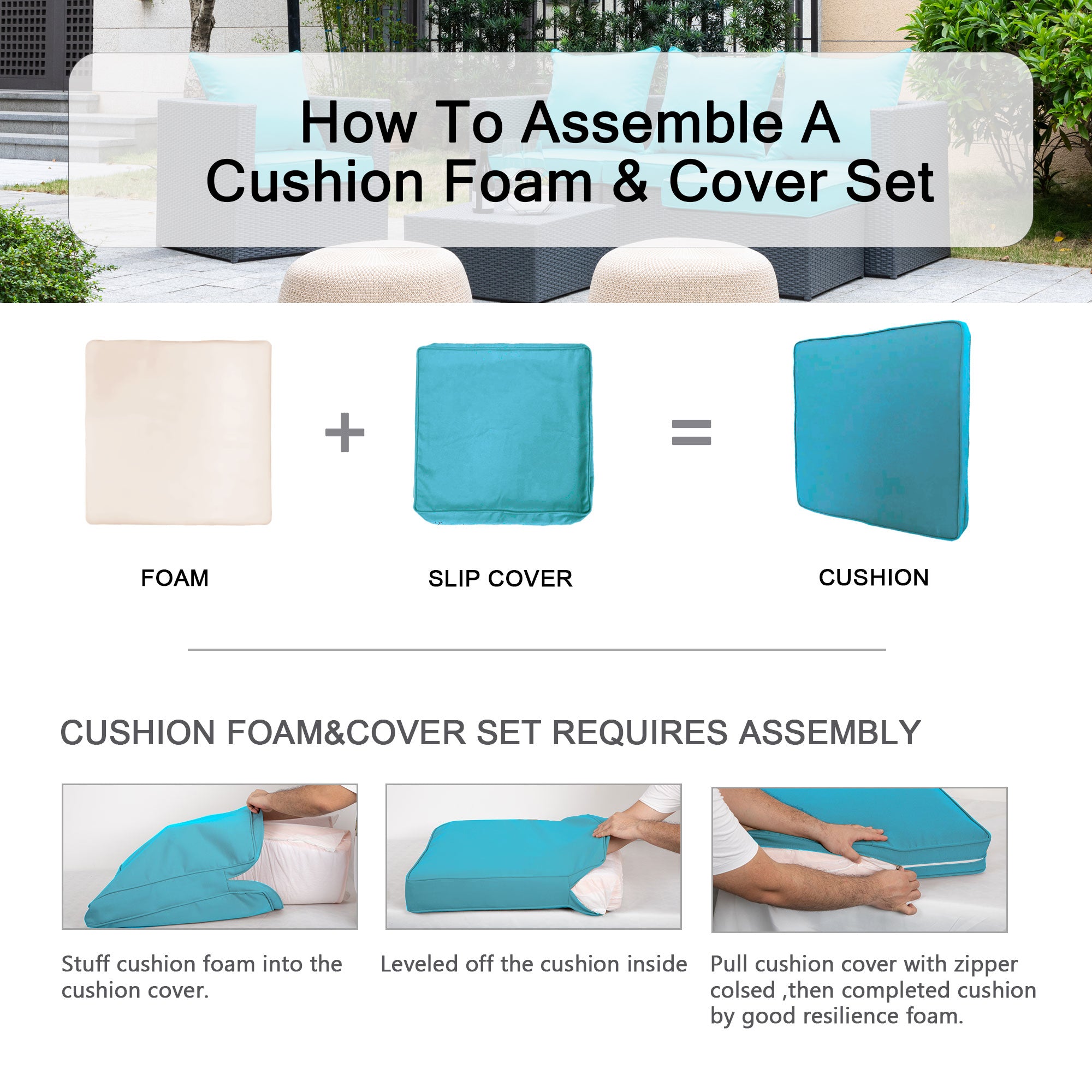 ARTPLAN 2-Piece Deep Seat Cushion Set with Backrest - Multiple Colors | All-Weather Outdoor Sofa Cushions for Sectionals & Patio Conversation Sets