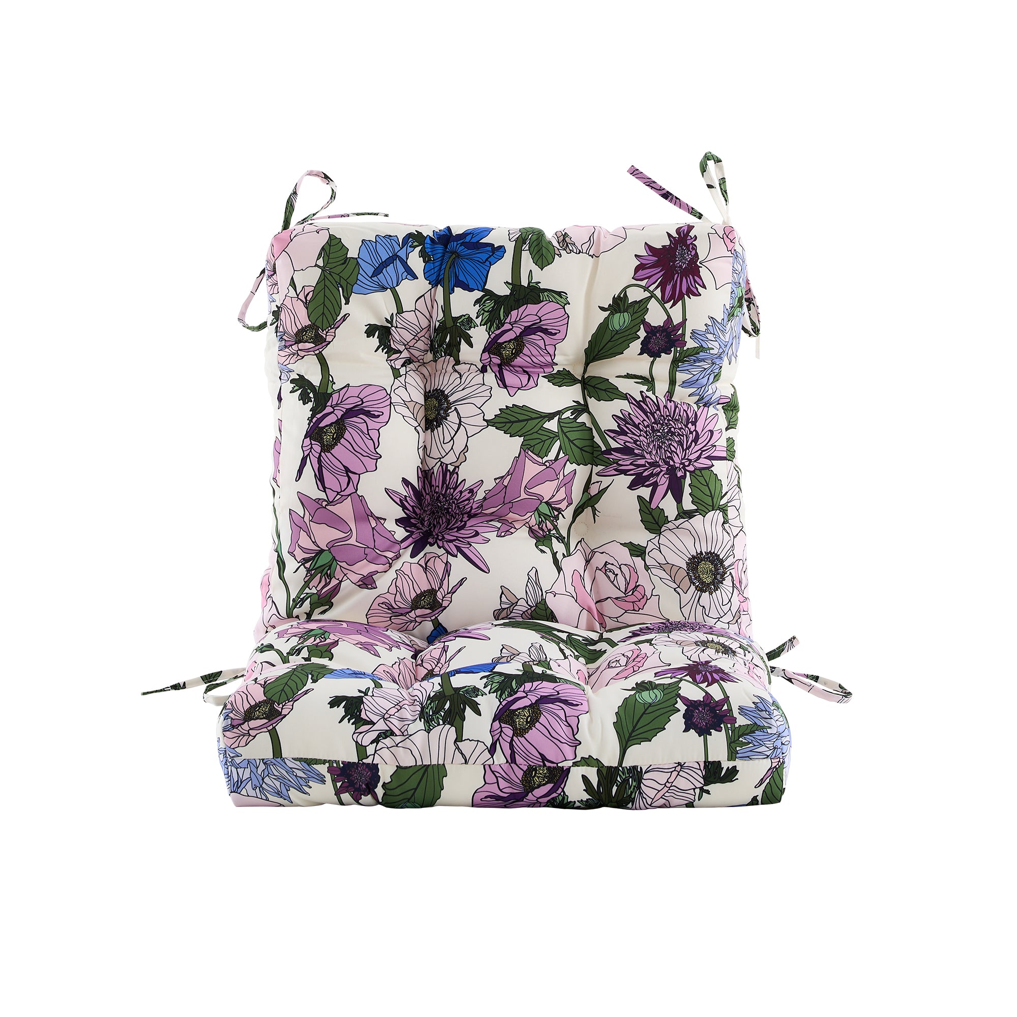 ARTPLAN Patio Chair Cushions Combined Seat and Back,Tufted Outdoor Swivel Chair Cushion with Tie,40"x20"x4",Floral